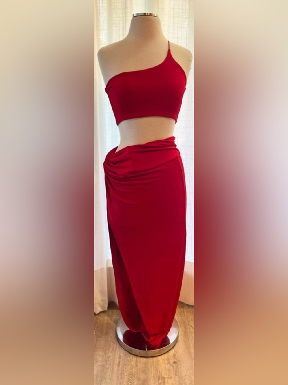 Women’s Red Midi Tank Top and Skirt Set Small